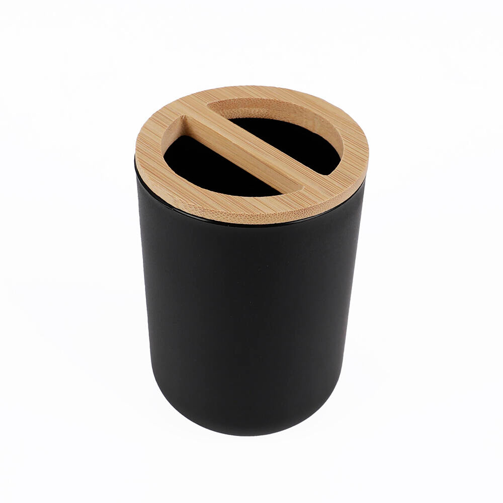 Set de Baño Set de Inodoro 5 Piezas Dispensador de Jabón, Portacepillos de Dientes, Cepillo de Baño, Jabonera & Vaso - Bambú