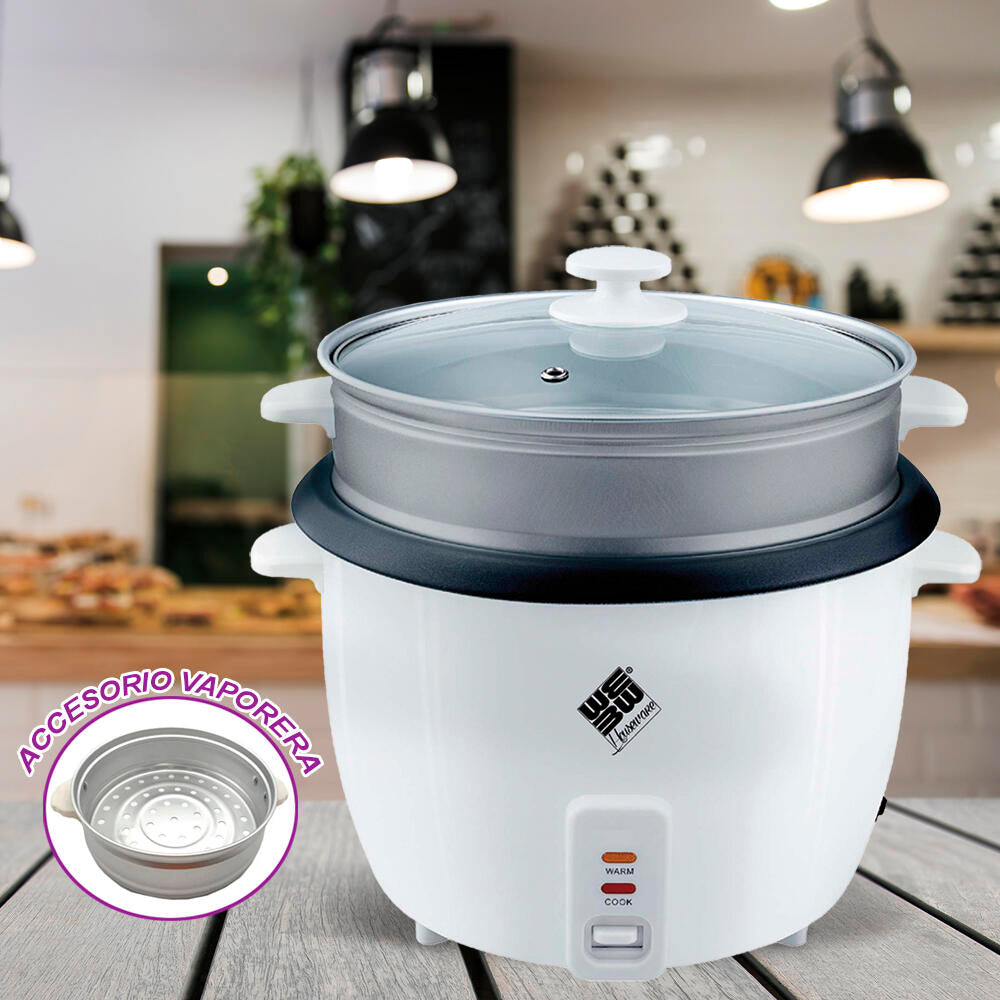 Olla eléctrica para arroz con vaporera tapa de cristal Prepara arroz y verduras con delicadeza Capacidad 1,5L