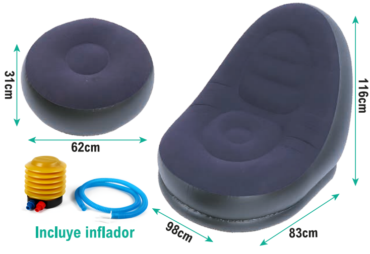 Sillón hinchable con reposapiés