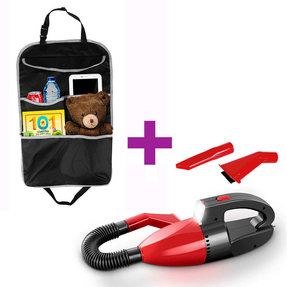 Pack Coche Organización De Asiento & Aspirador De Coche Con Luz LED