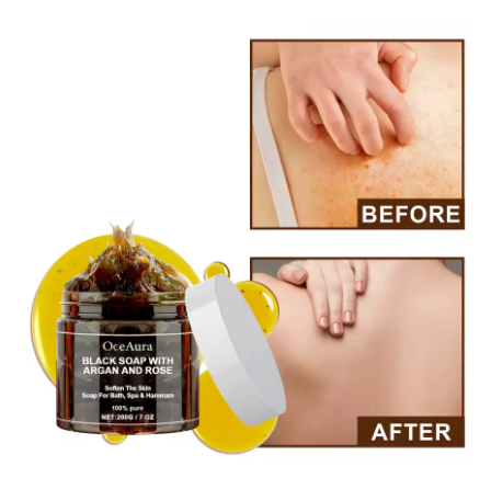 Jabón Negro OCEAURA con Argán y Rosa 200g – Limpieza Profunda y Cuidado Natural de la Piel